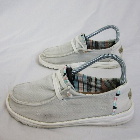 Hey Dude Wendy Boho Light Denim Slip On Loafers White Cream Women's 8 - Picture 4 of 7